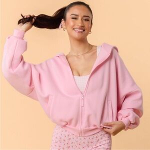 NWT! Blogilates Women's Marshmallow Full Zip Hooded Sweatshirt - Light Pink L